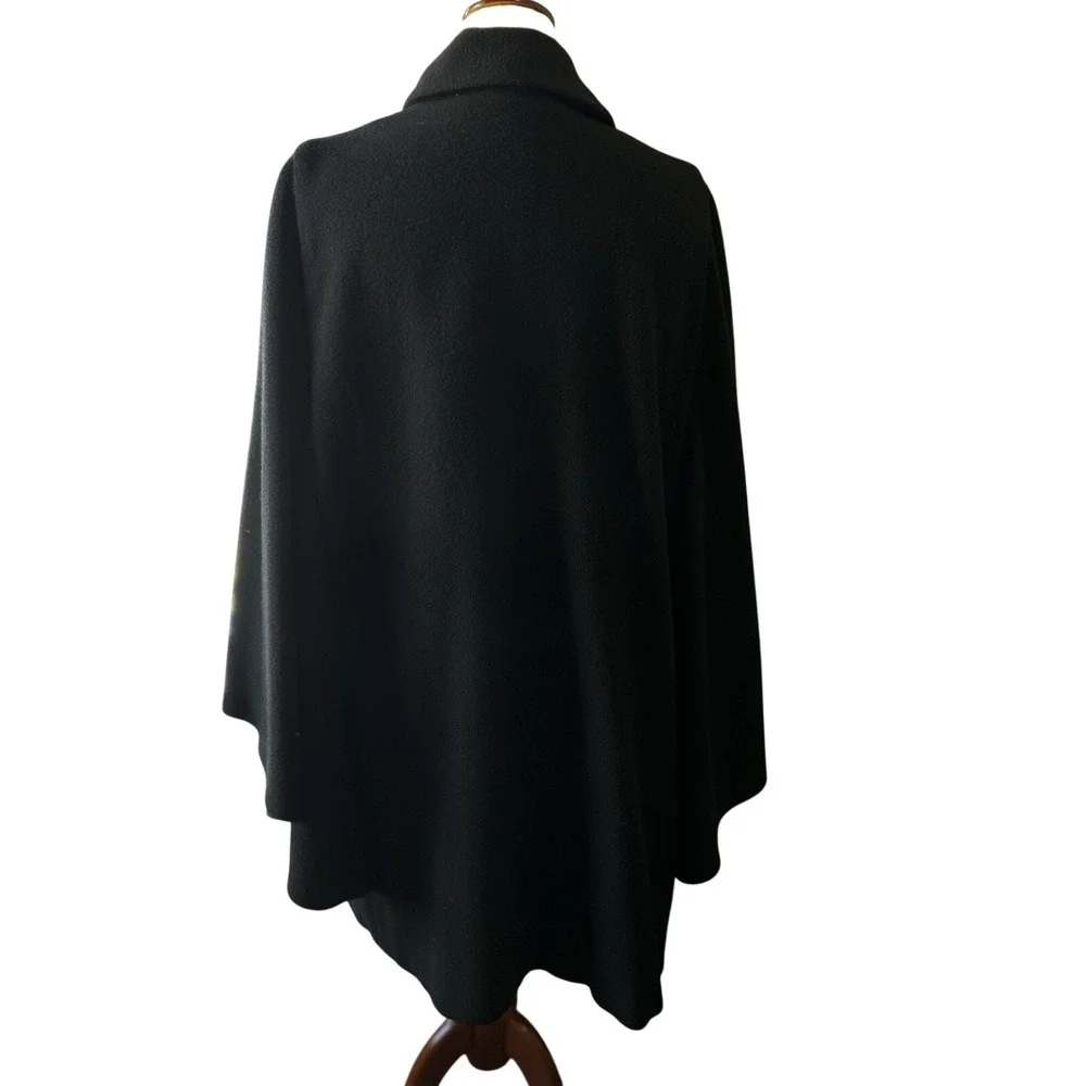 Vintage Black Cape Coat 100% Wool Women's Velvet Scarf Pockets Size Large - Picture 4 of 13